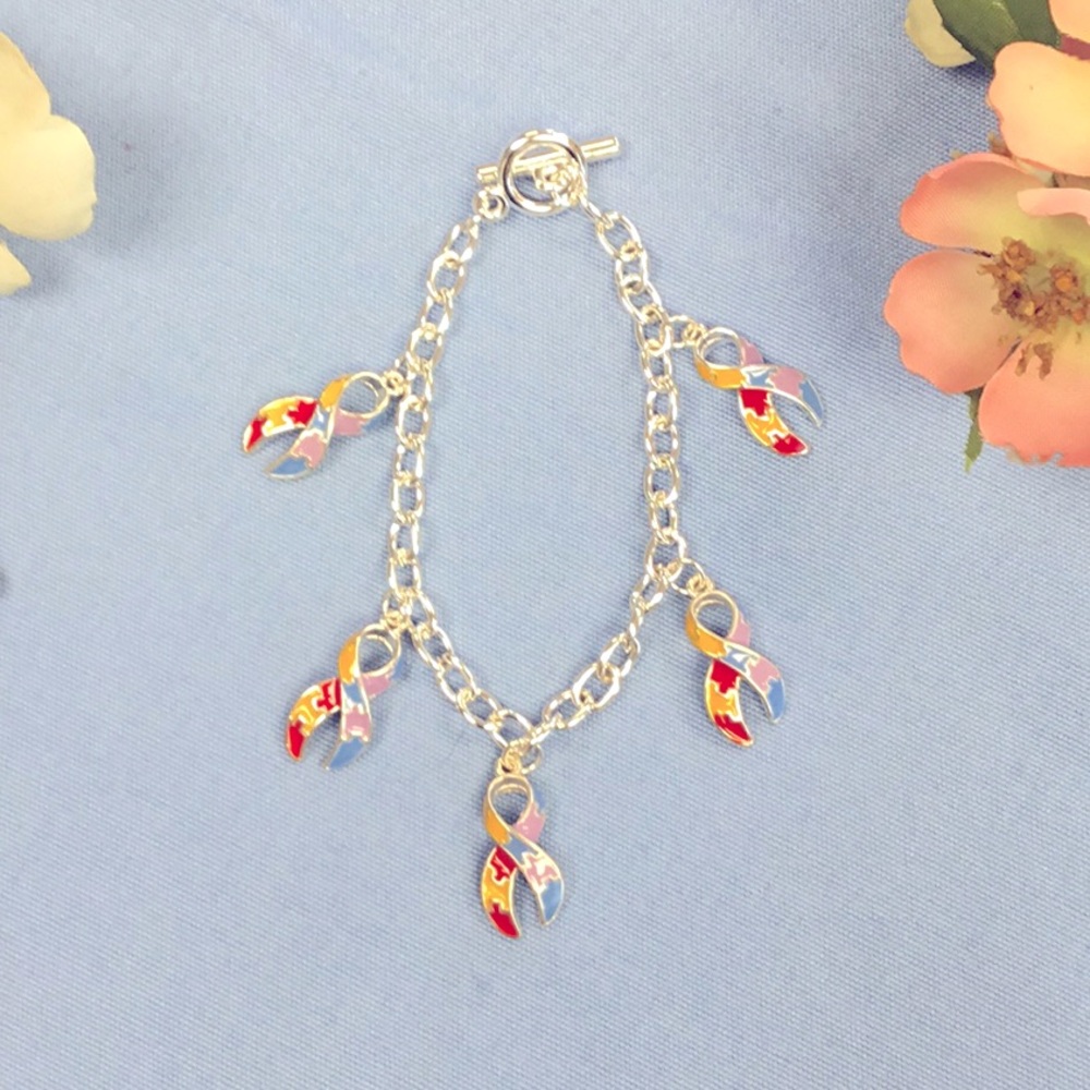 Autism Puzzle Ribbon Charm Bracelet